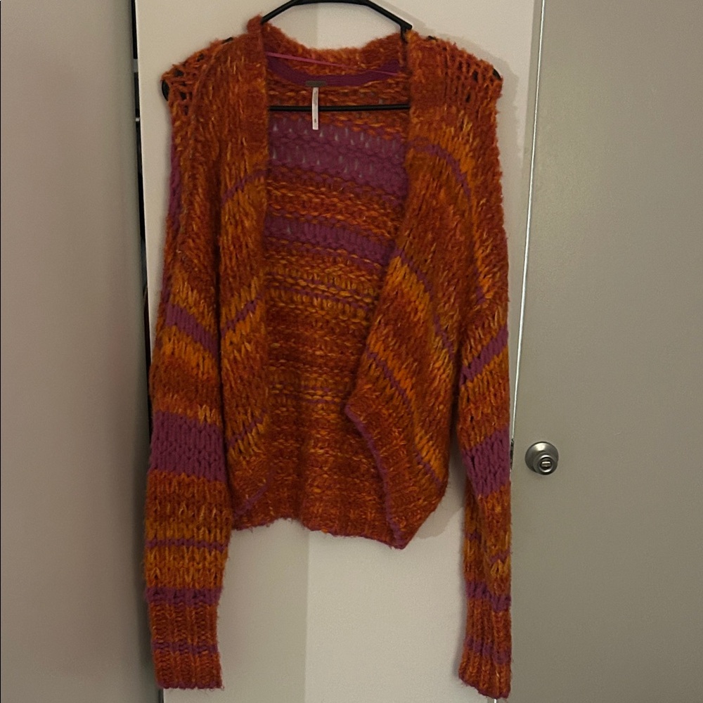 Free People Vibrant Orange and Purple Cardigan